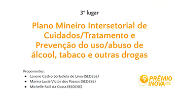 Desenvolvimento Social – Plano de Políticas sobre Drogas da Sedese conquista 3º lugar prêmio Minas Inova