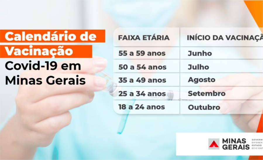 Calendário da vacinação contra covid-19 em MG prevê 1ª dose até outubro para todos os mineiros acima de 18 anos