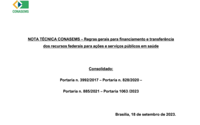 CONASEMS – Nota Técnica sobre as regras gerais para financiamento e transferência dos recursos federais para ações e serviços públicos em saúde